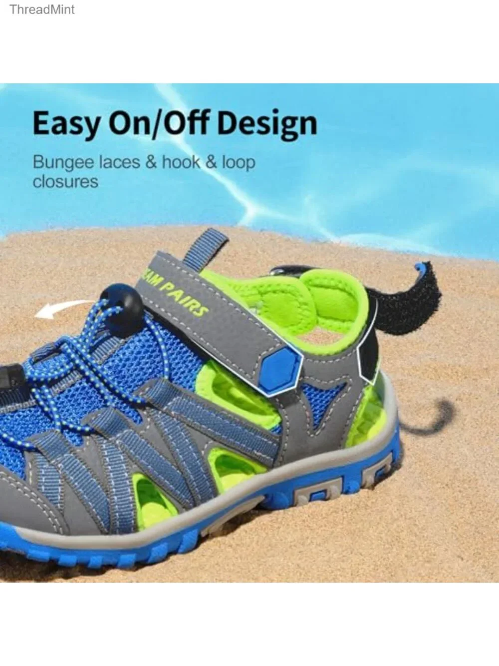 Unisex Kids Athletic Sandals Hook-and-Loop Breathable Quick-Dry